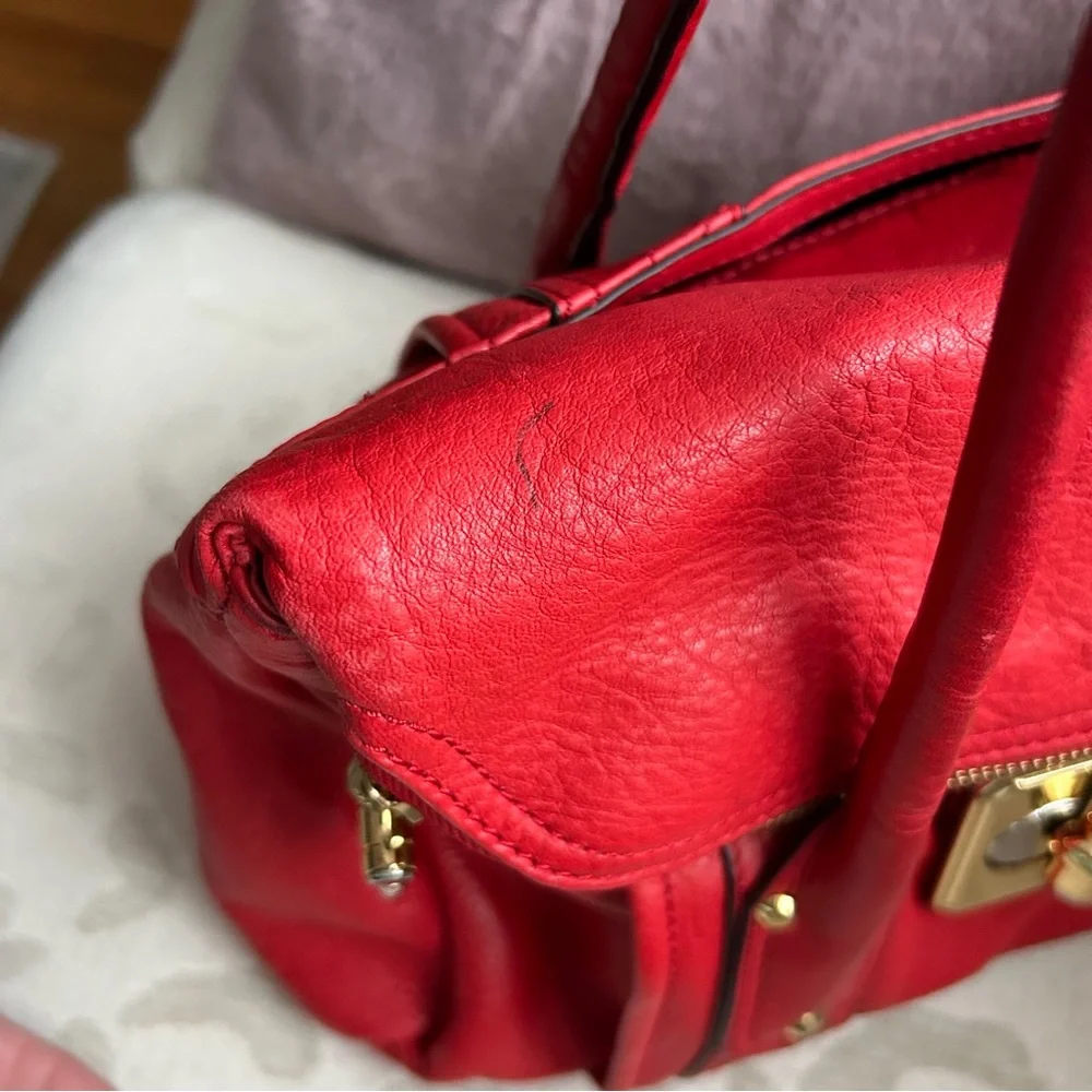 B.Makowsky Red Leather Satchel Bag